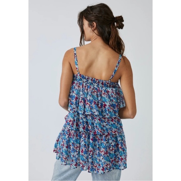 Free People One Talia Tunic Blouse Tiered Ruffle Boho Floral Top size Large - Picture 7 of 16